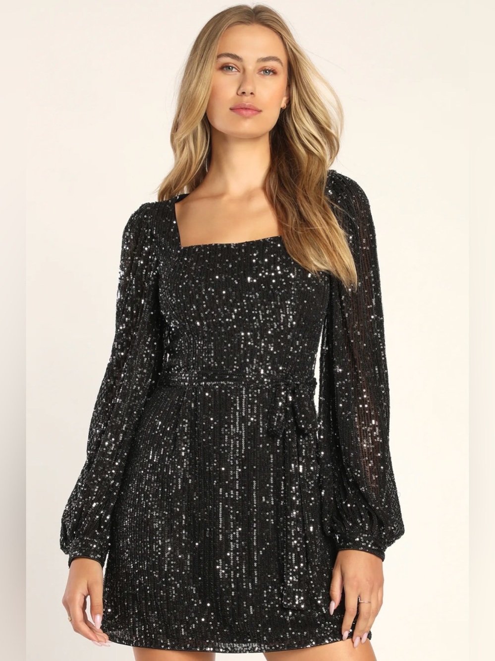 Lulu's Black Sequin Long Sleeve Mini Dress